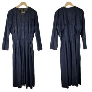VTG PG Collections Women Denim Midi Dress Sz 10 Long Sleeve Pocket Side Zip